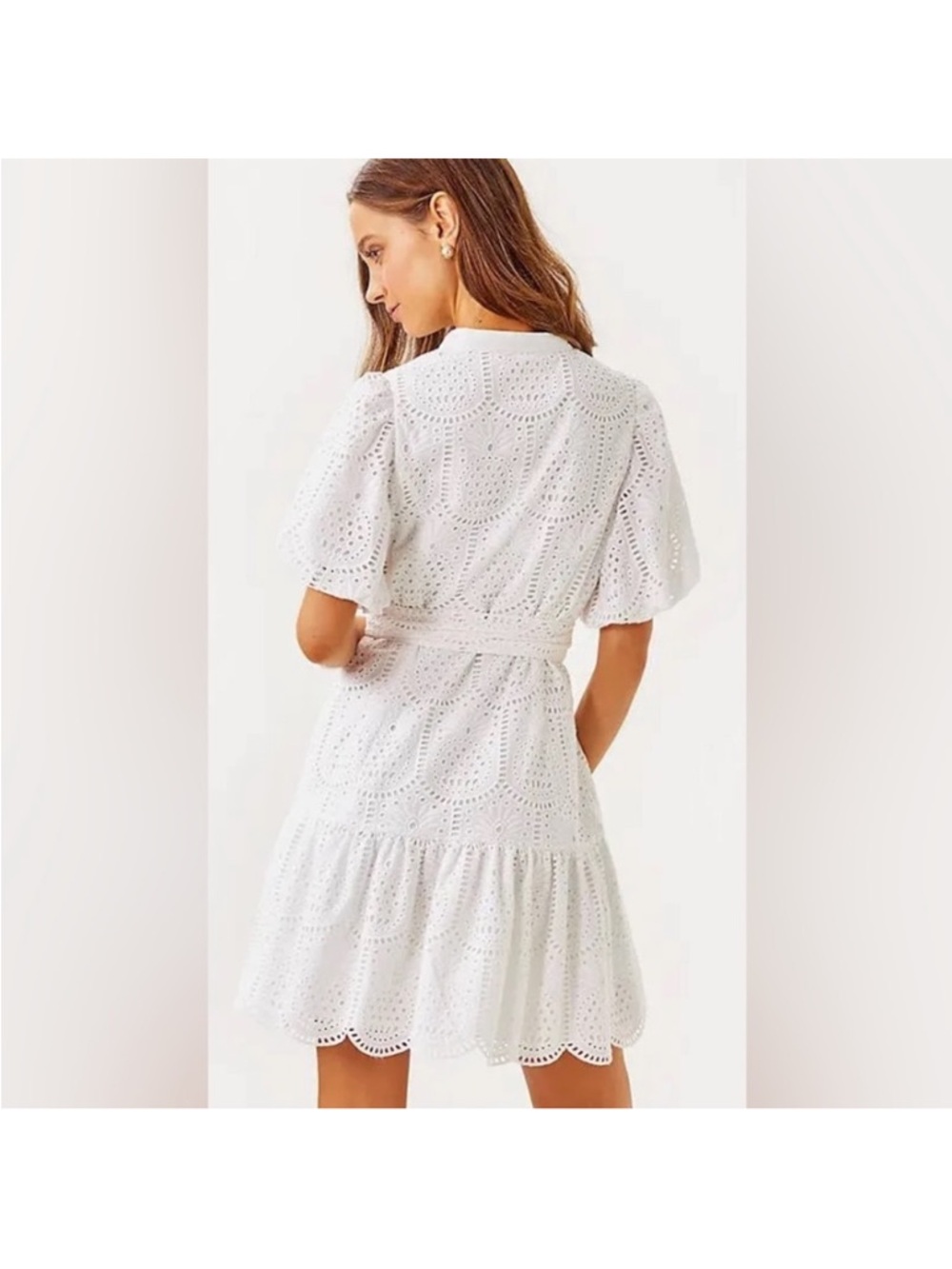 Lilly Pulitzer White Eyelet Puff-Sleeve Tie Mini Dress - Picture 4 of 8